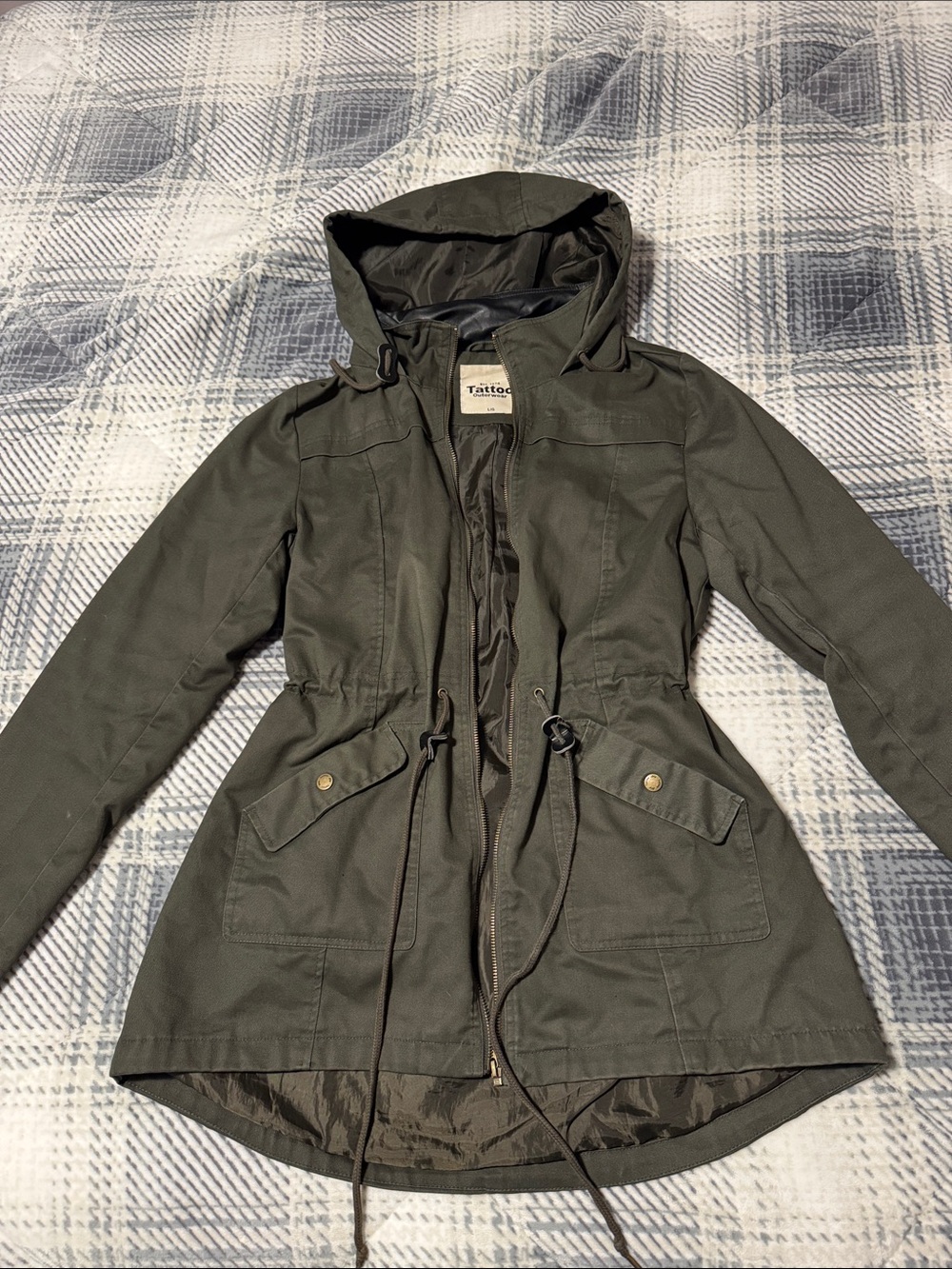 Tattoo Olive Green Hooded Utility Jacket